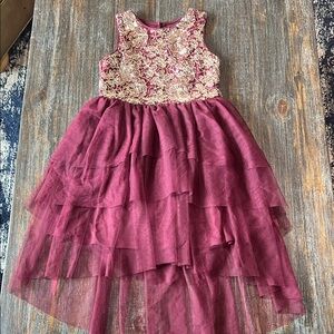 Zunie Burgundy and Gold Layered Kids Dress